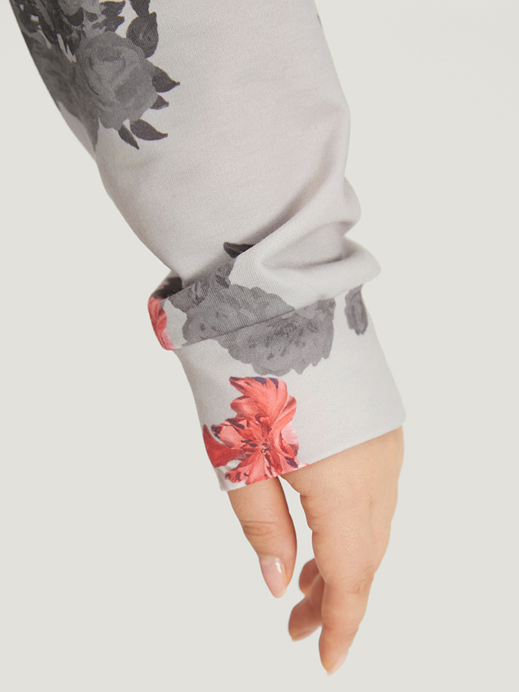 

Plus Size Letter & Floral Print Crew Neck Sweatshirt Women Multicolor Elegant Printed Round Neck Dailywear Sweatshirts BloomChic