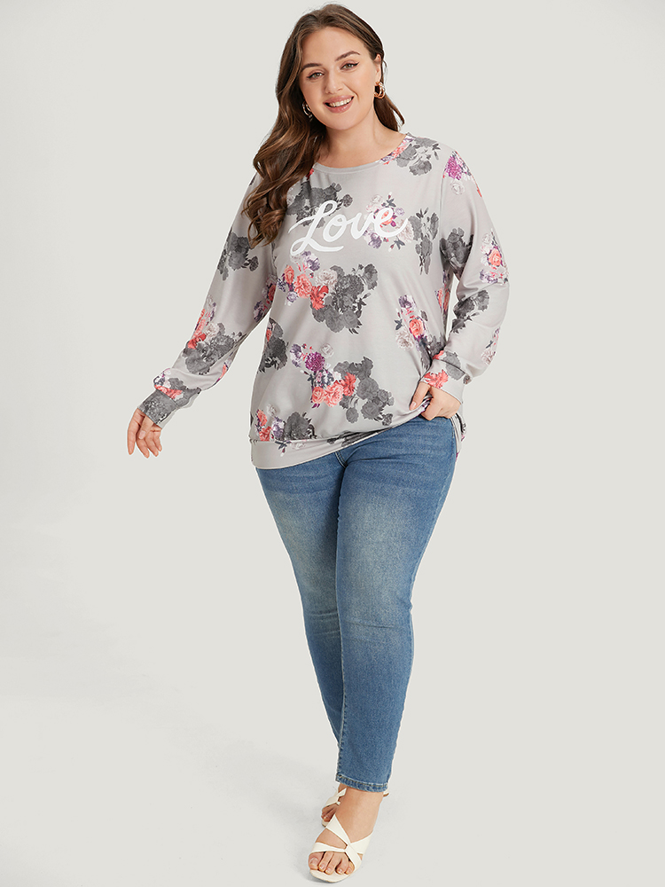 Plus Size Women Dailywear Letter Printed Regular Regular Sleeve Long Sleeve Round Neck Elegant Sweatshirts BloomChic 