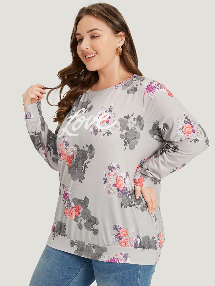 Plus Size Women Dailywear Letter Printed Regular Regular Sleeve Long Sleeve Round Neck Elegant Sweatshirts BloomChic 