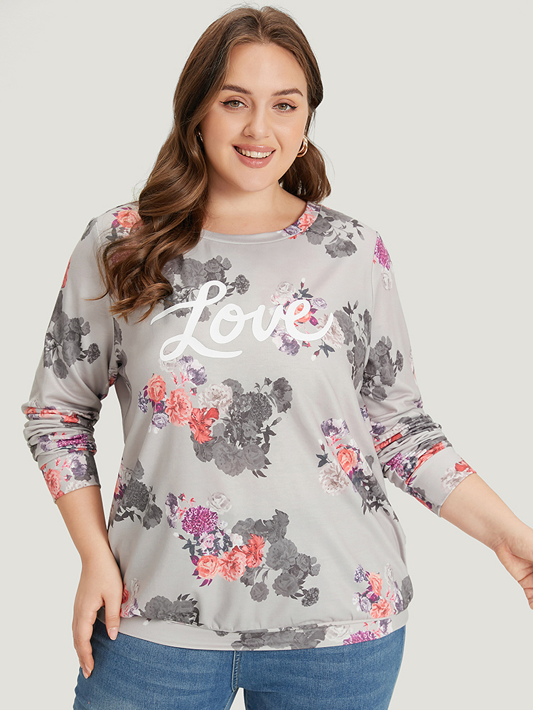 Plus Size Women Dailywear Letter Printed Regular Regular Sleeve Long Sleeve Round Neck Elegant Sweatshirts BloomChic 