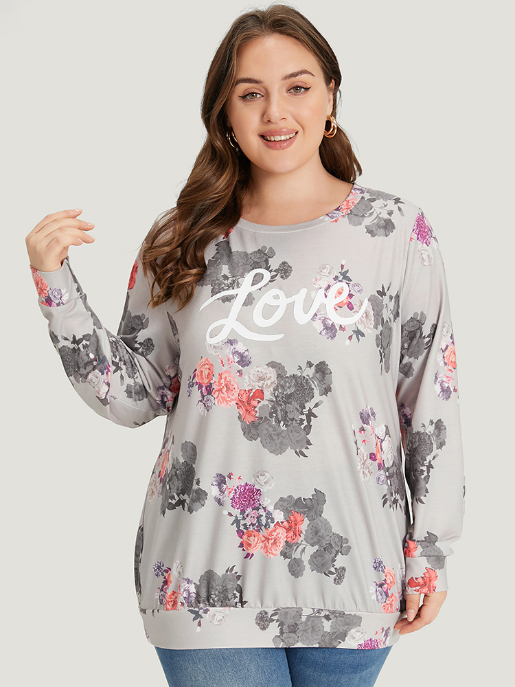 Plus Size Women Dailywear Letter Printed Regular Regular Sleeve Long Sleeve Round Neck Elegant Sweatshirts BloomChic 
