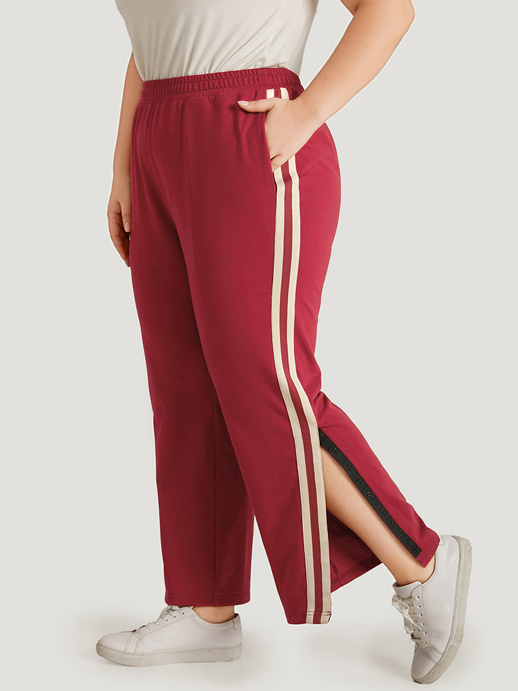 

Two Tone Pocket Split Side Elastic Waist Sweatpants Scarlet Plus Size Women Casual Dailywear Contrast  Bloomchic