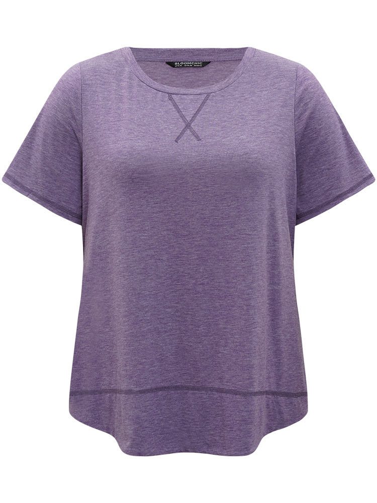 

Plus Size Contrast Stitch Round Neck Curved Hem T-shirt Purple Women Casual Plain Plain Round Neck Dailywear T-shirts BloomChic