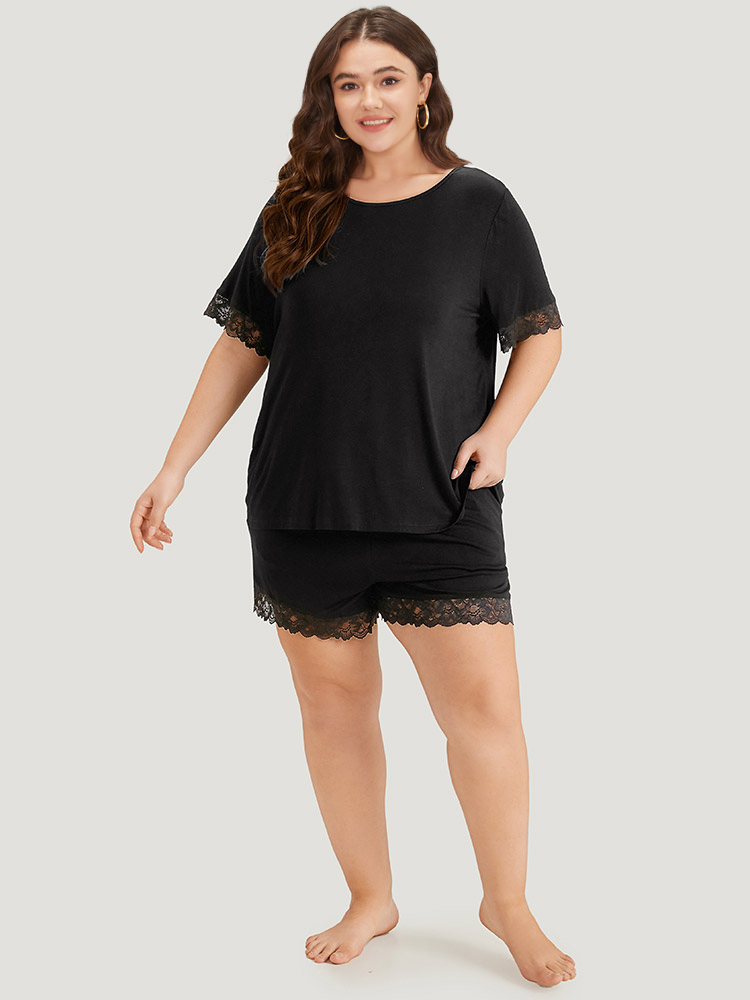 Solid Guipure Lace Cut Out Sleep Top BloomChic 