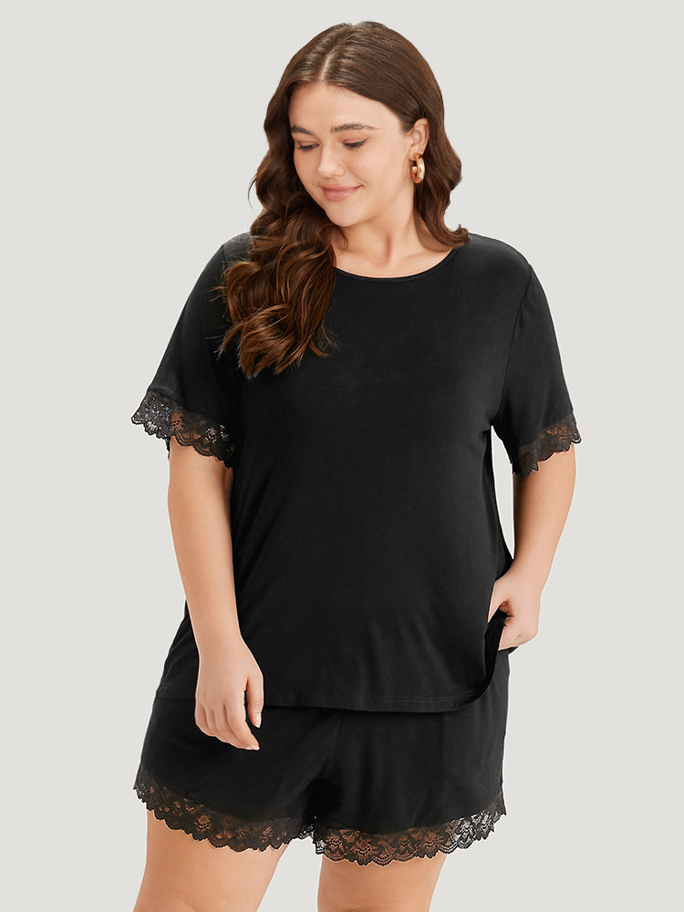 Solid Guipure Lace Cut Out Sleep Top BloomChic 