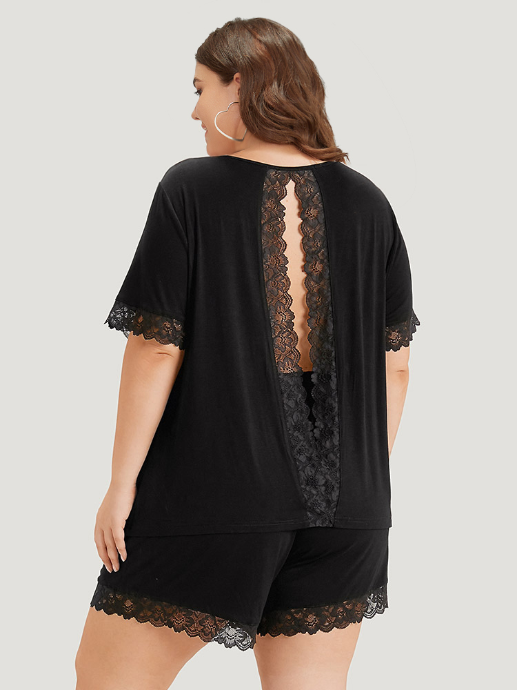 Solid Guipure Lace Cut Out Sleep Top BloomChic 