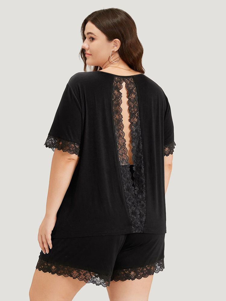 Solid Guipure Lace Cut Out Sleep Top BloomChic 