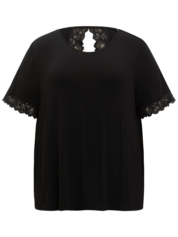 Solid Guipure Lace Cut Out Sleep Top BloomChic 