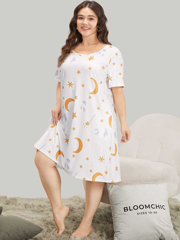 Moon and Star Crew Neck Sleep Dress BloomChic 