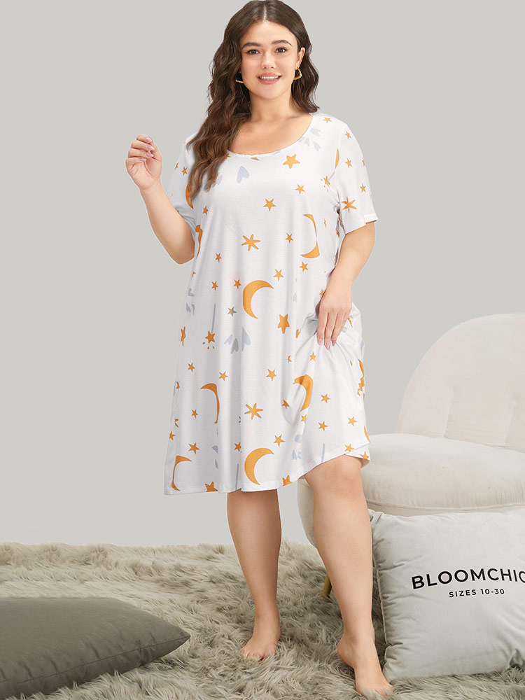 Moon and Star Crew Neck Sleep Dress BloomChic 