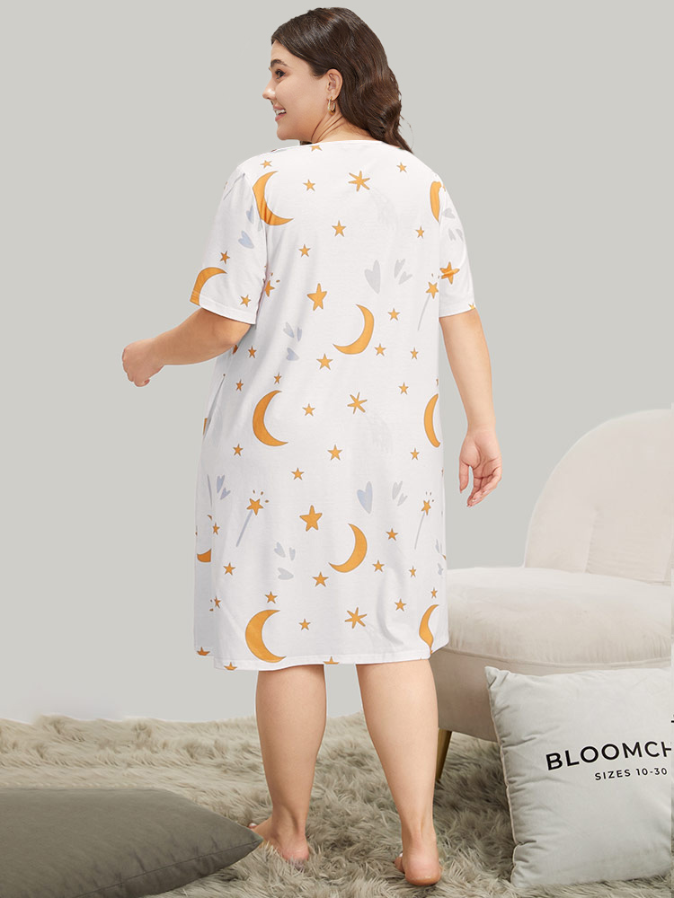 Moon and Star Crew Neck Sleep Dress BloomChic 