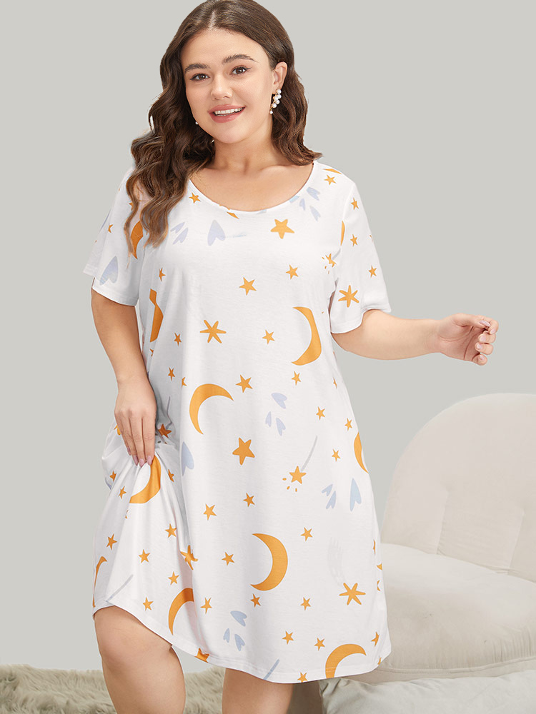 Moon and Star Crew Neck Sleep Dress BloomChic 