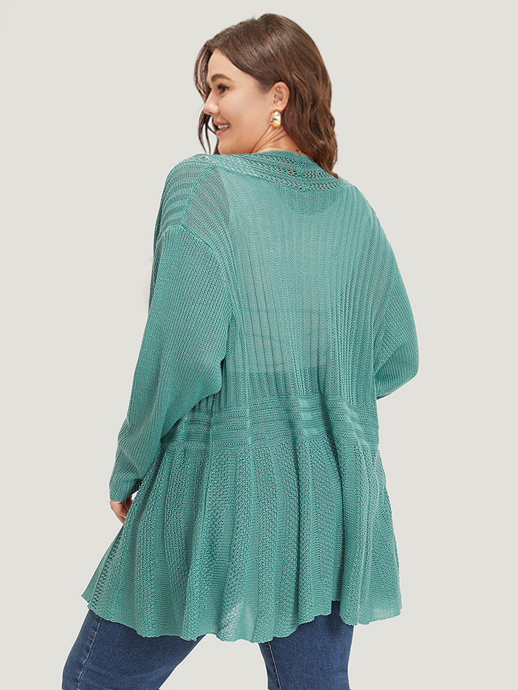 

Plus Size Plain Hollow Out Drop Shoulder Open Front Cardigan Emerald Women Casual Loose Long Sleeve Everyday Cardigans BloomChic