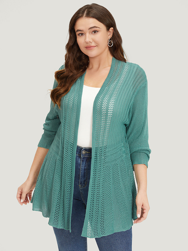 

Plus Size Plain Hollow Out Drop Shoulder Open Front Cardigan Emerald Women Casual Loose Long Sleeve Everyday Cardigans BloomChic