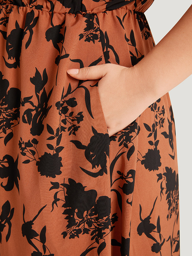 Plus Size Women Dailywear Silhouette Floral Print Wrap Dolman Sleeve Short sleeve V-neck Pocket Elegant Dresses BloomChic 