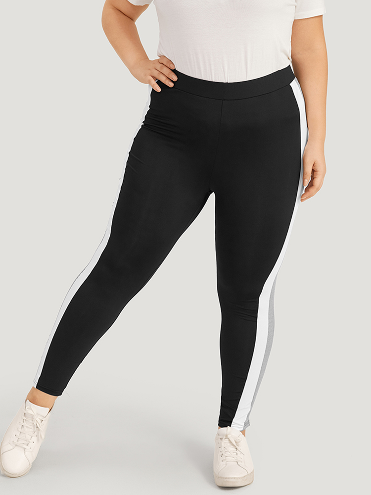 Plus Size Women Dailywear Plain Contrast High stretch Skinny High Rise Casual Leggings BloomChic 