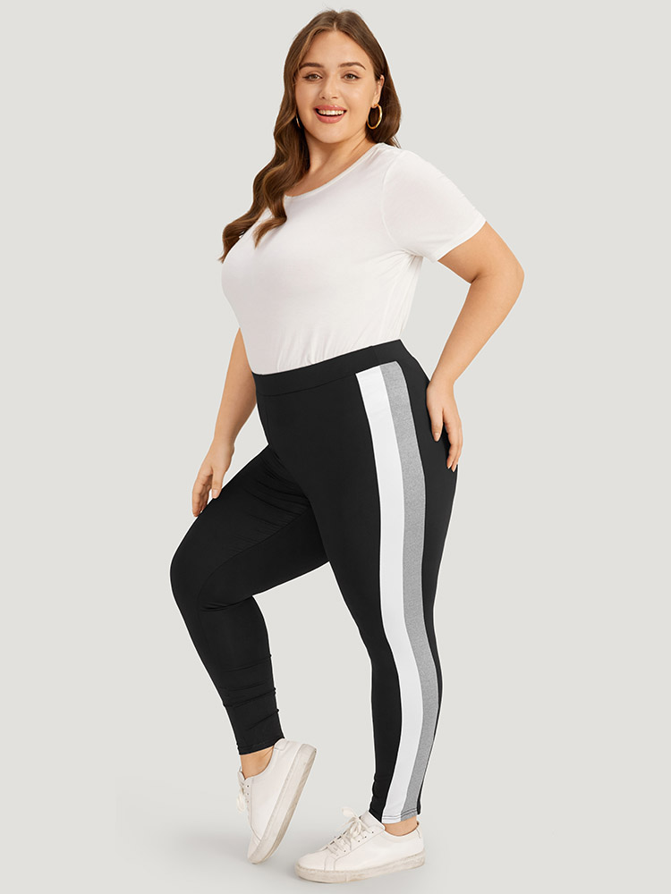Plus Size Women Dailywear Plain Contrast High stretch Skinny High Rise Casual Leggings BloomChic 