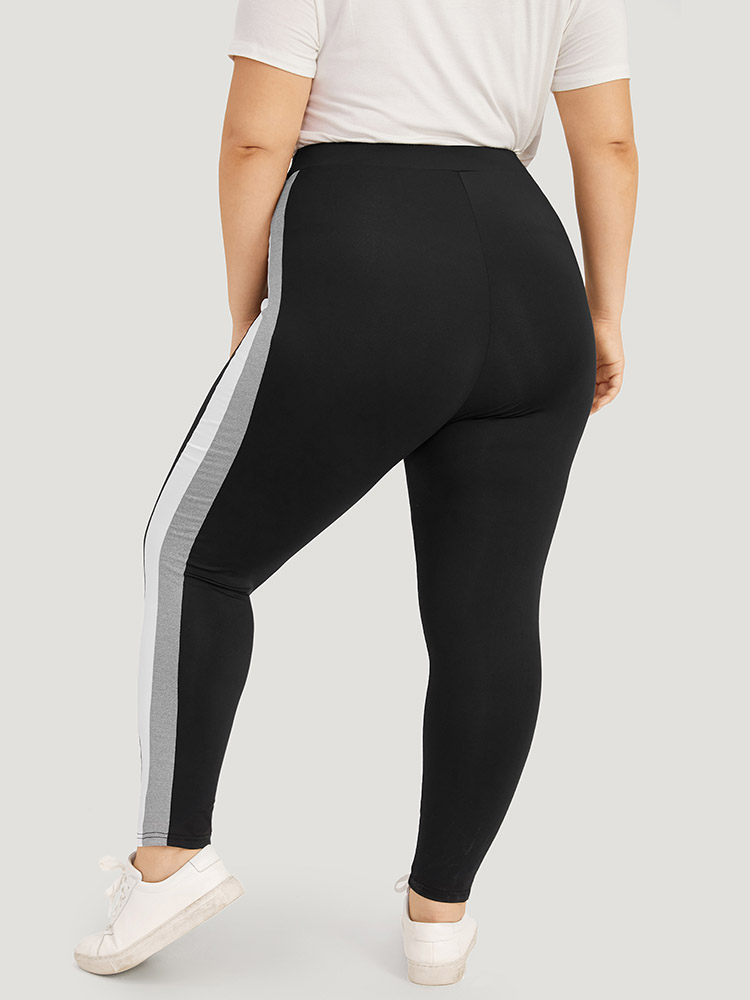 Plus Size Women Dailywear Plain Contrast High stretch Skinny High Rise Casual Leggings BloomChic 