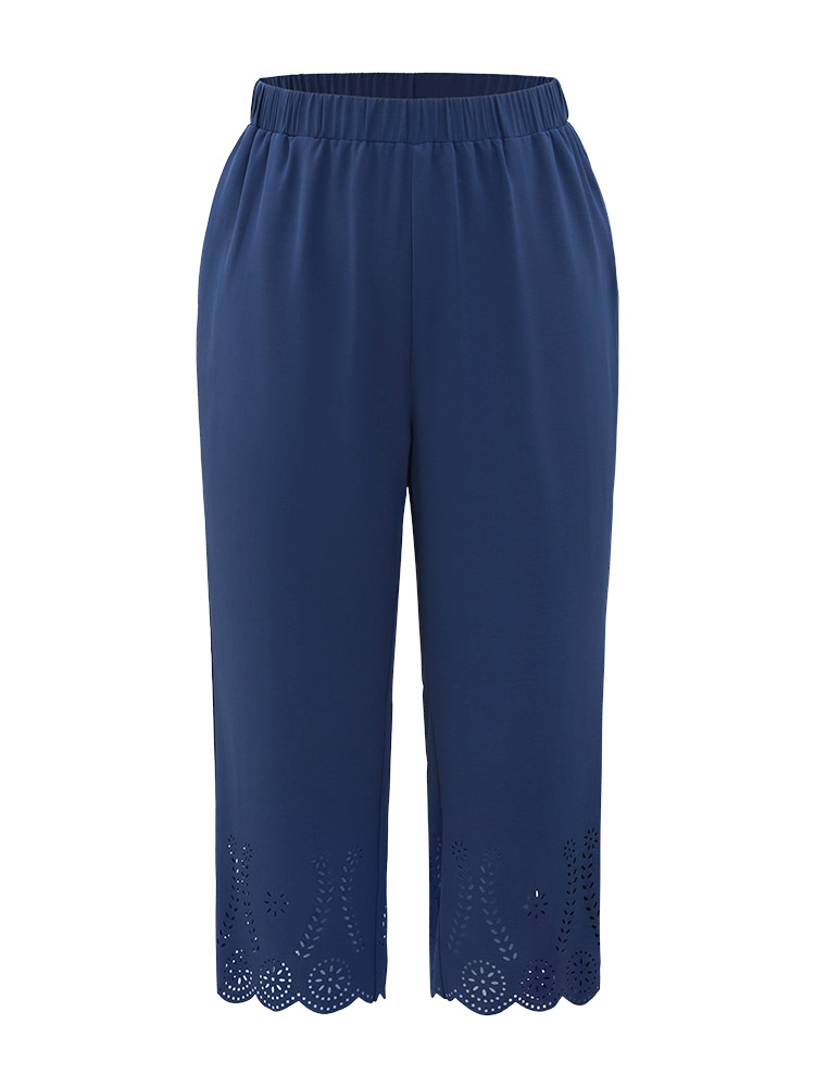 Plus Size Women Dailywear Plain Cut-Out High Rise Pocket Casual Pants BloomChic 