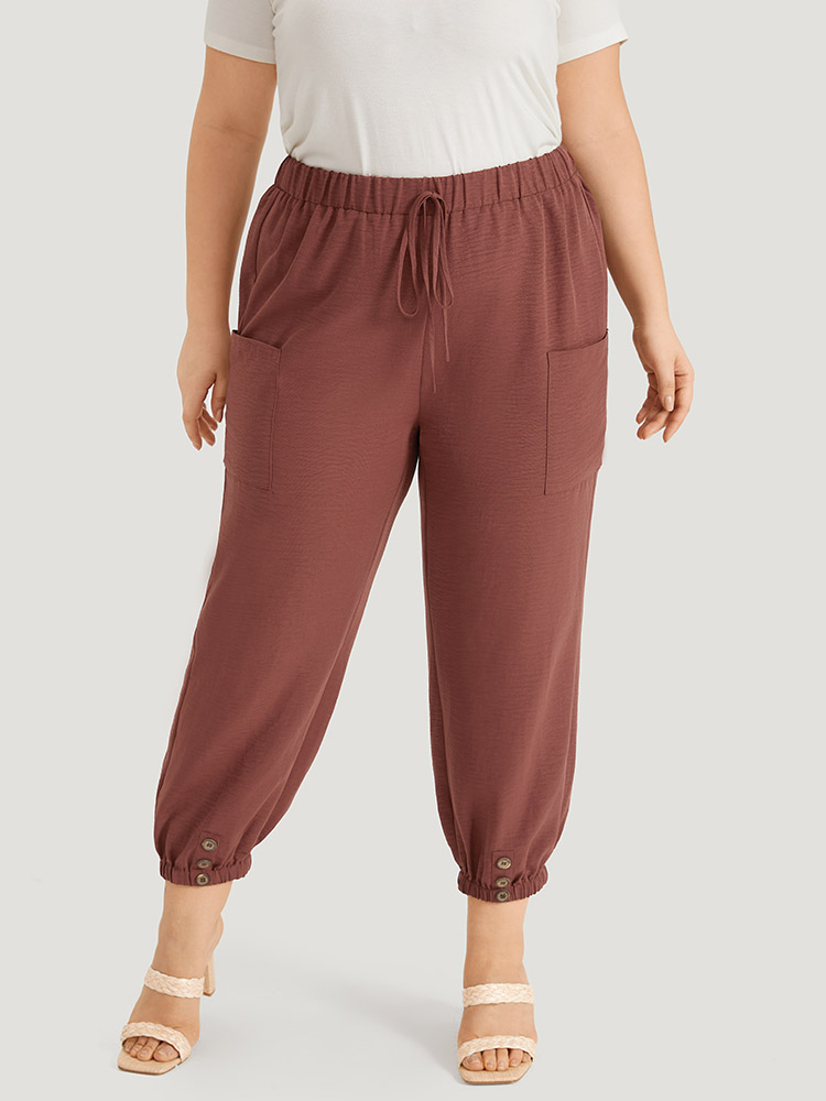 Plus Size Women Dailywear Plain Plain High Rise Pocket Casual Pants BloomChic 