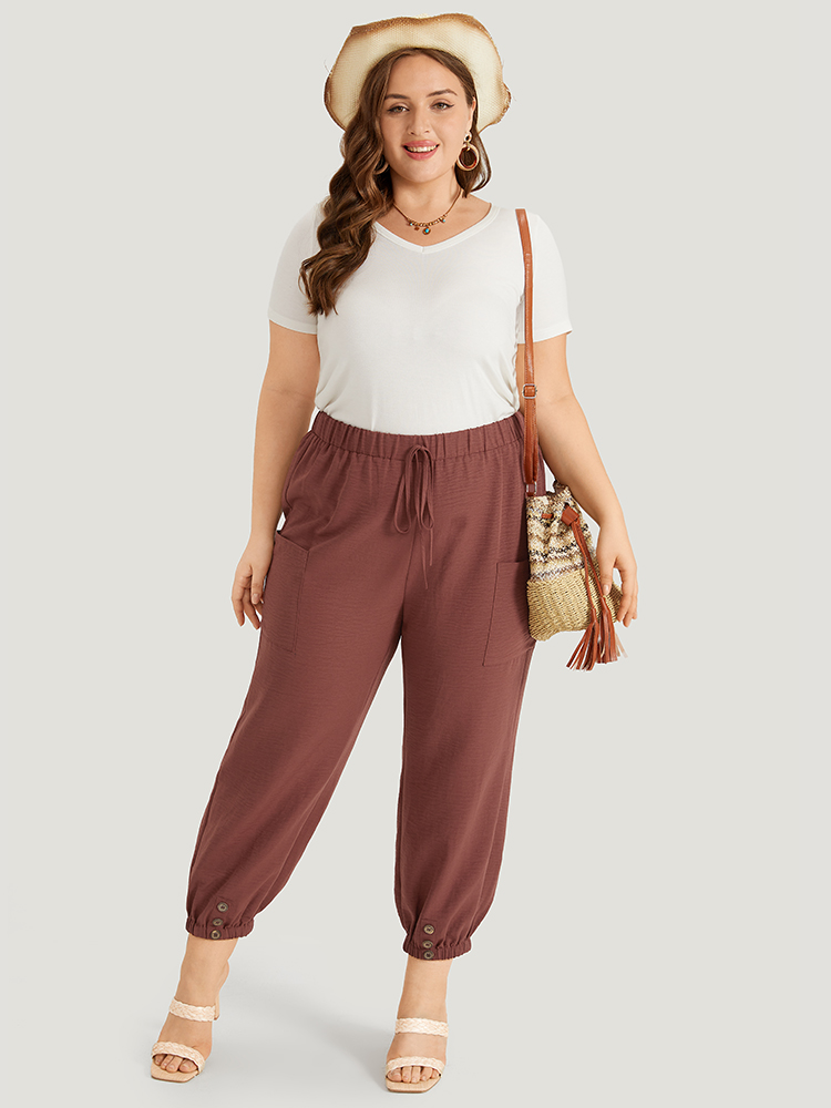 Plus Size Women Dailywear Plain Plain High Rise Pocket Casual Pants BloomChic 