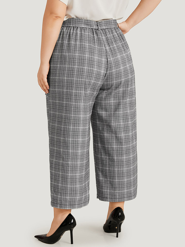 Plus Size Women Work Plaid Belted High Rise Pocket Belt Office Pants BloomChic 