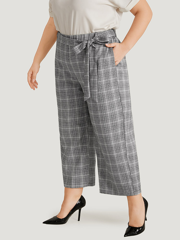 Plus Size Women Work Plaid Belted High Rise Pocket Belt Office Pants BloomChic 