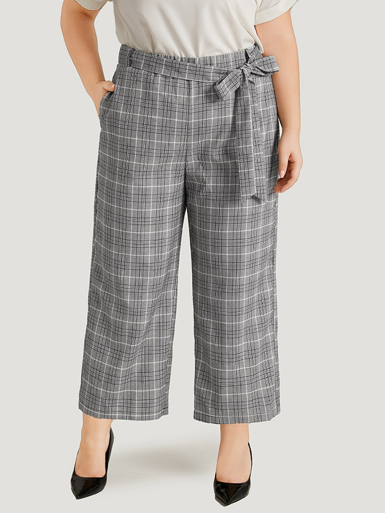 Plus Size Women Work Plaid Belted High Rise Pocket Belt Office Pants BloomChic 