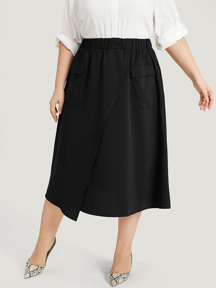 Plus Size Women Work Plain Pocket Office Skirts BloomChic 