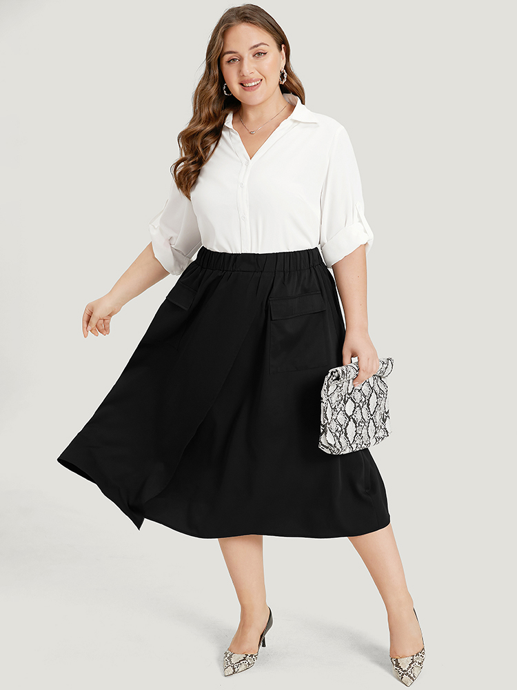 Plus Size Women Work Plain Pocket Office Skirts BloomChic 
