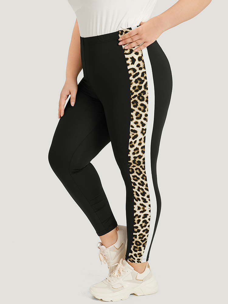 Plus Size Women Dailywear Leopard Elastic Waist High stretch Skinny High Rise Casual Leggings BloomChic 