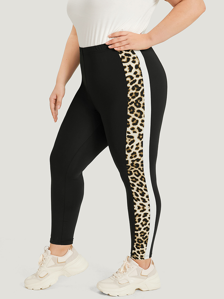 Plus Size Women Dailywear Leopard Elastic Waist High stretch Skinny High Rise Casual Leggings BloomChic 