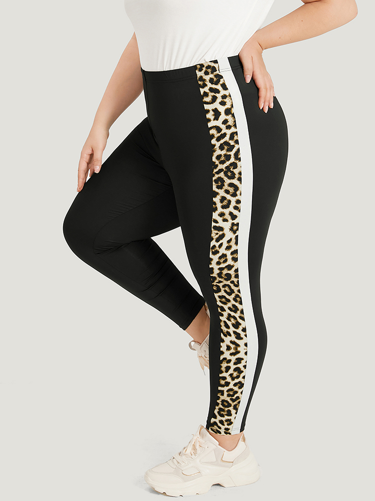 Plus Size Women Dailywear Leopard Elastic Waist High stretch Skinny High Rise Casual Leggings BloomChic 