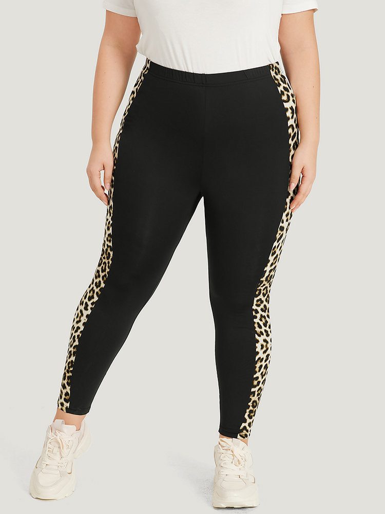 Plus Size Women Dailywear Leopard Elastic Waist High stretch Skinny High Rise Casual Leggings BloomChic 
