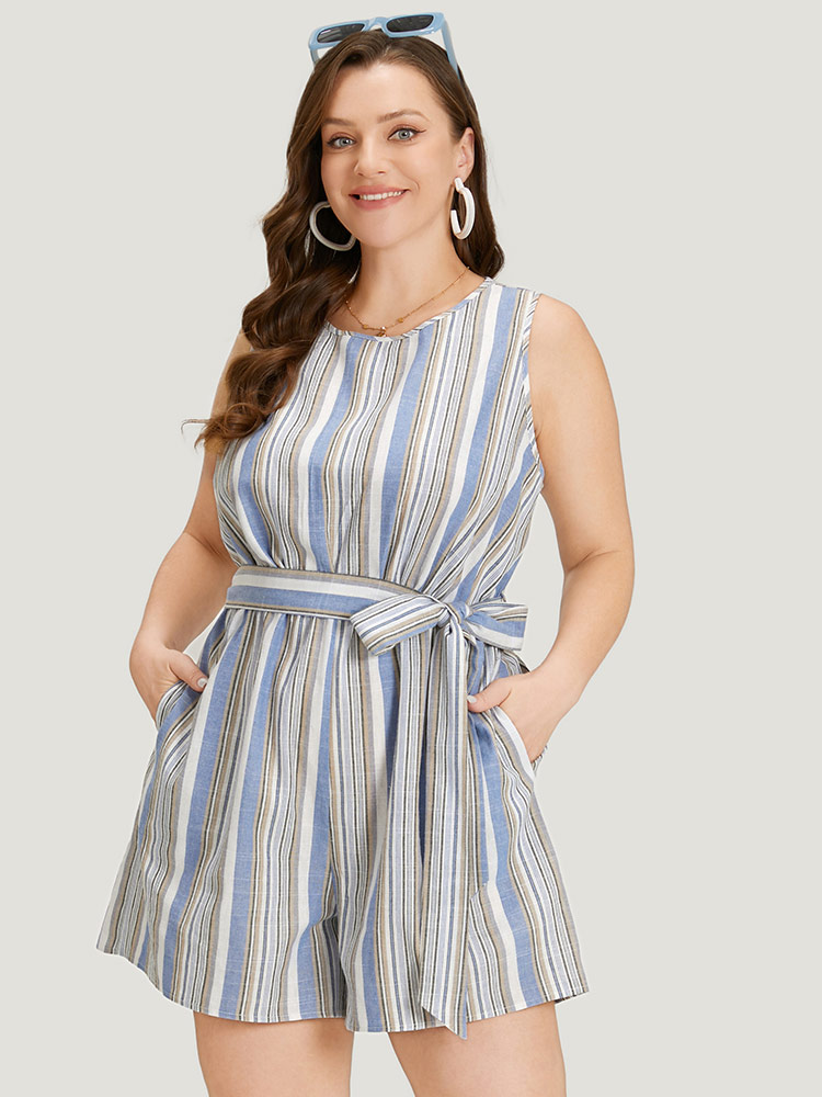 Plus Size Women Dailywear Striped Knotted Regular Pocket Elegant Jumpsuits BloomChic 