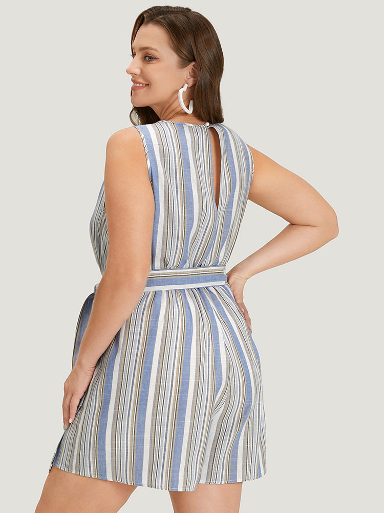 Plus Size Women Dailywear Striped Knotted Regular Pocket Elegant Jumpsuits BloomChic 