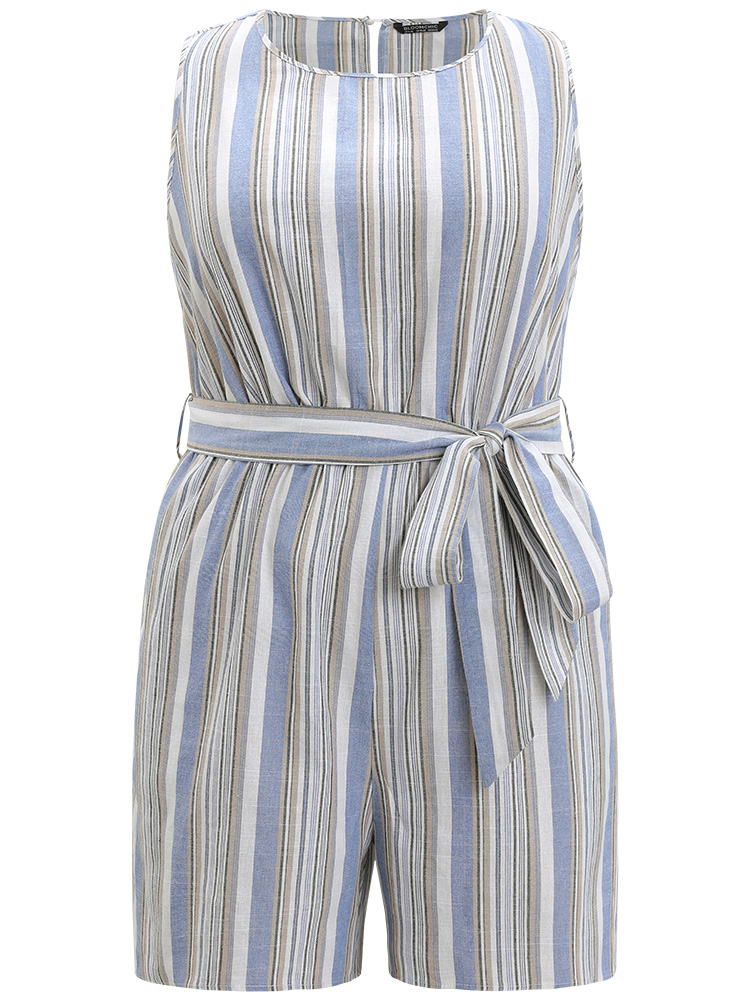 Plus Size Women Dailywear Striped Knotted Regular Pocket Elegant Jumpsuits BloomChic 