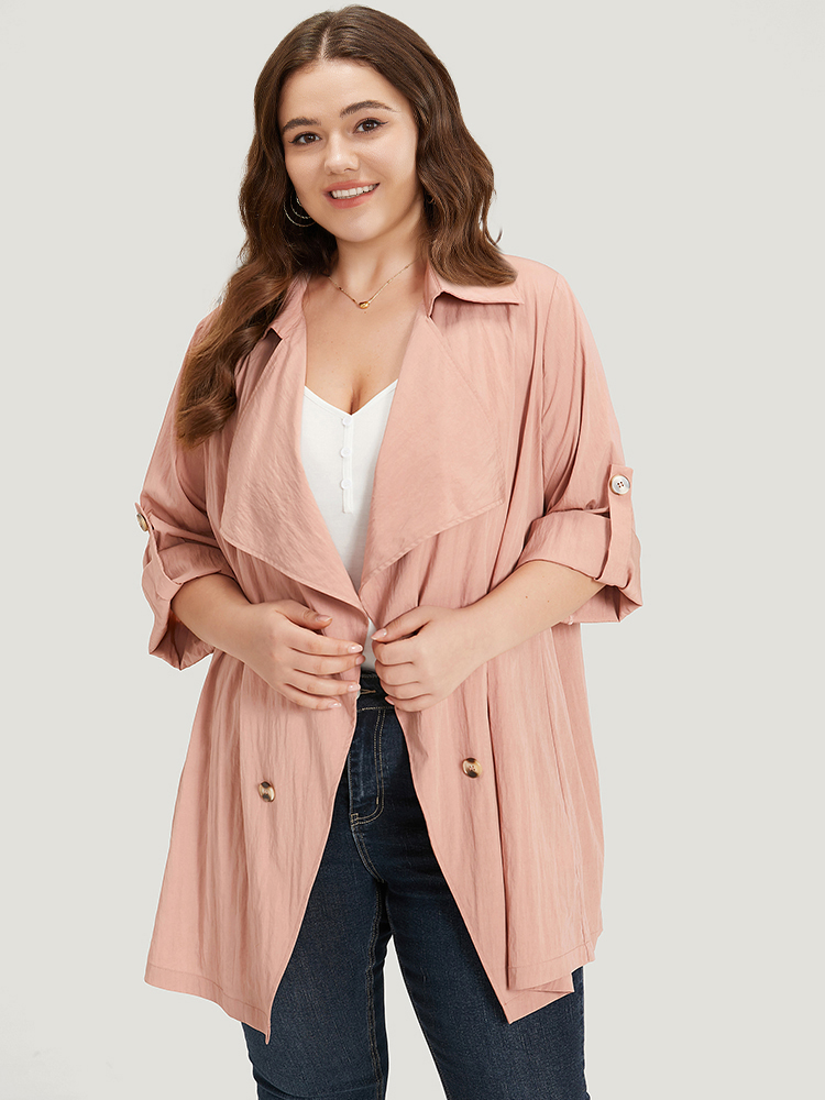 

Plus Size Plain Lapel Collar Asymmetrical Tab Sleeve Coat Women Rouge Casual Plain Loose Ladies Dailywear Winter Coats BloomChic