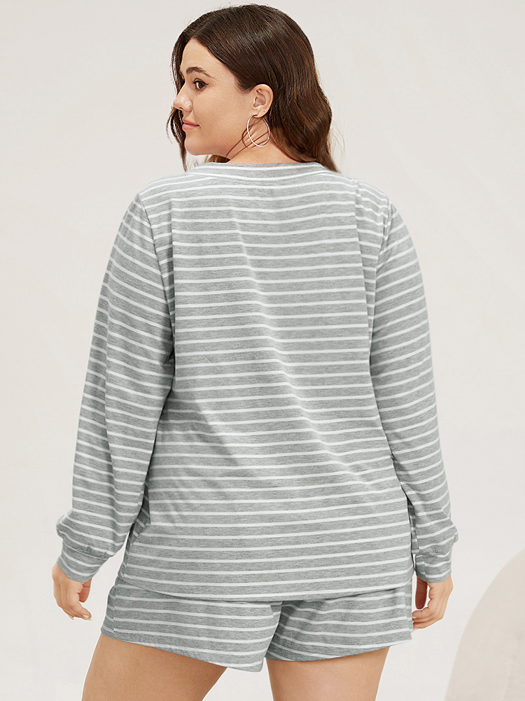 Striped Print V Neck Sleep Top BloomChic 