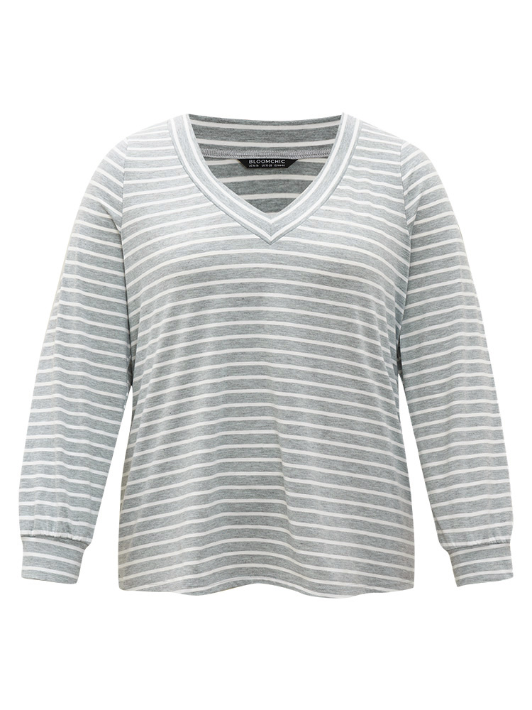 Striped Print V Neck Sleep Top BloomChic 