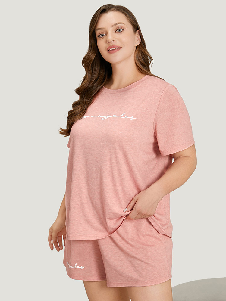 Letter Print Crew Neck Sleep Top BloomChic 