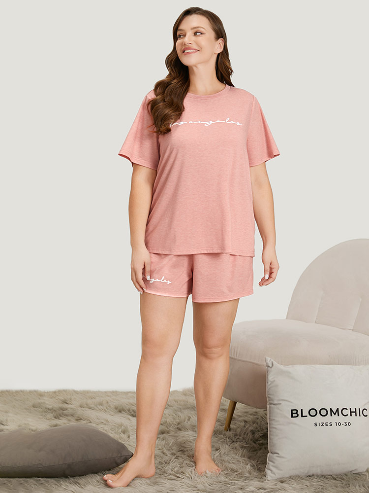 Letter Print Crew Neck Sleep Top BloomChic 