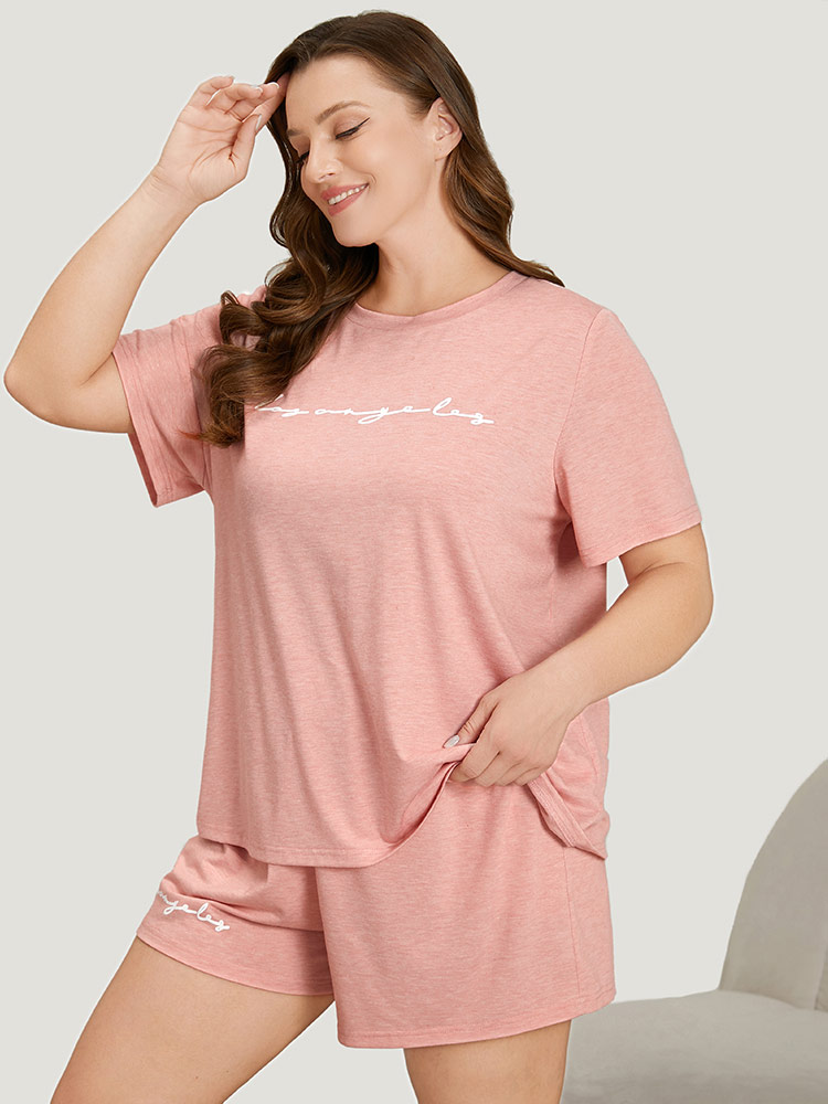 Letter Print Crew Neck Sleep Top BloomChic 