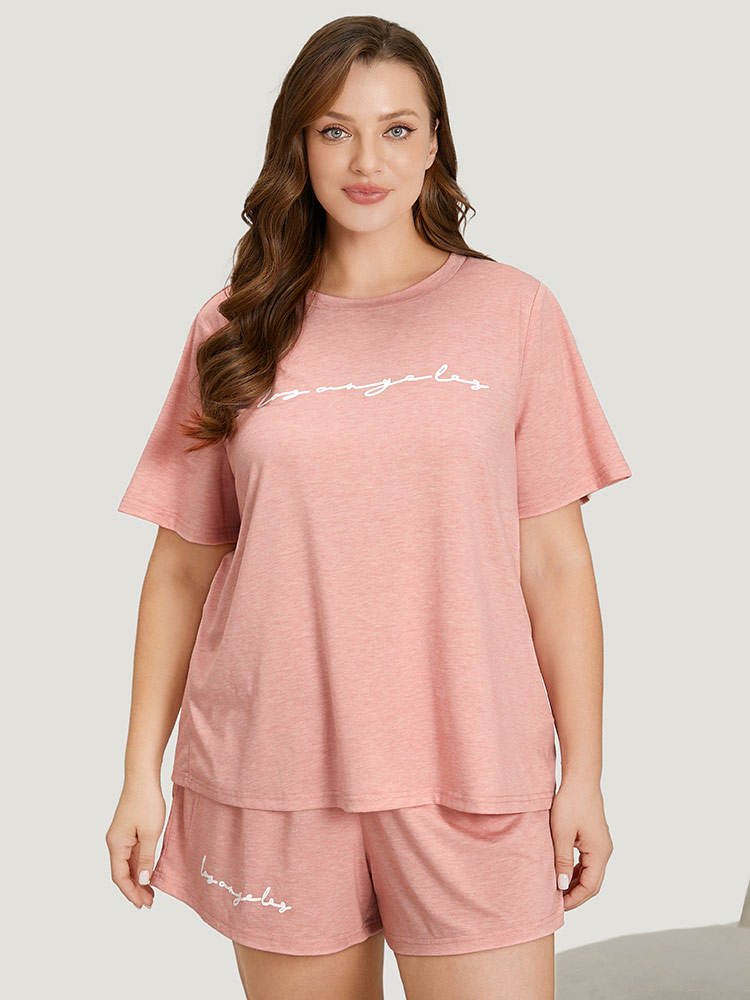 Letter Print Crew Neck Sleep Top BloomChic 