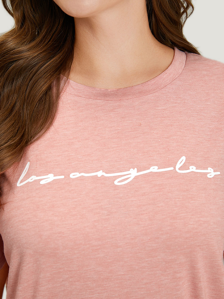 Letter Print Crew Neck Sleep Top BloomChic 