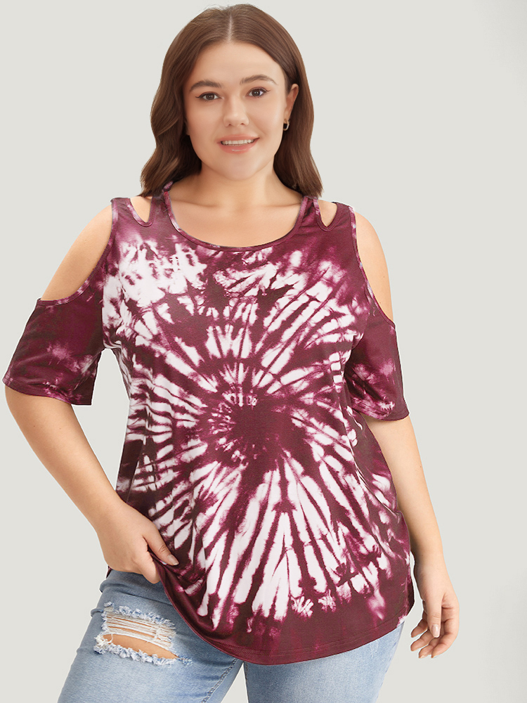 

Plus Size Tie Dye Cut Out Cold Shoulder T-shirt Scarlet Women Casual Tie Dye Tie Dye Cold Shoulder Dailywear T-shirts BloomChic