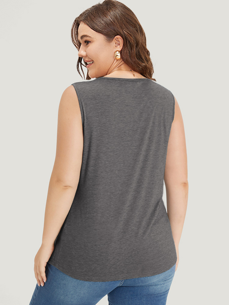 

Plus Size Heather Plicated Detail Square Neck Tank Top Women DimGray Casual Non U-neck Everyday Tank Tops Camis BloomChic