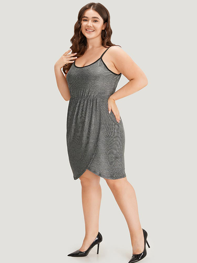 

Plus Size Plain Pleated Detail Wrap Hem Cami Dress DimGray Women Party Adjustable Straps Spaghetti Strap Sleeveless Curvy Knee Dress BloomChic