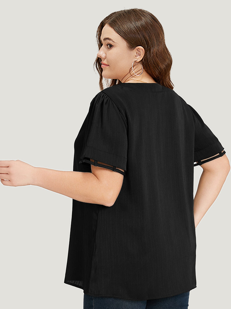 Plus Size Black Plain Cut Out V Neck Blouse Women Office Short sleeve V-neck Work Blouses BloomChic 26/4X 