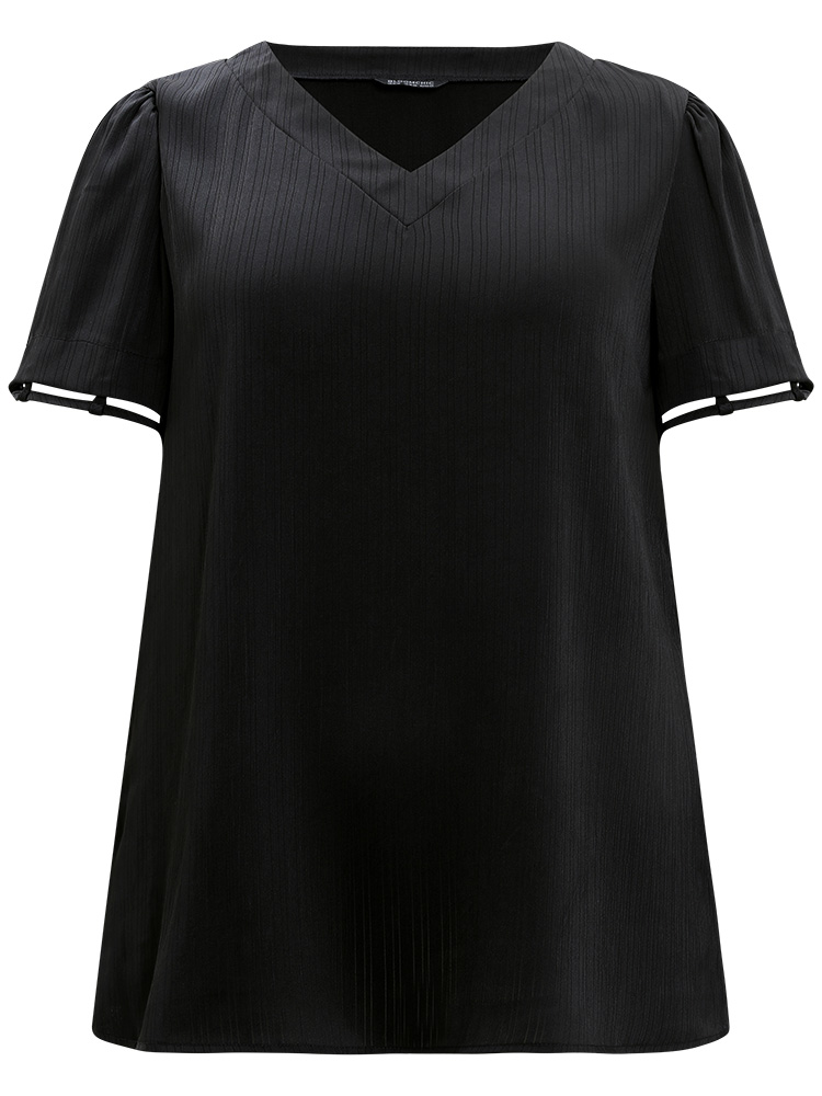 Plus Size Black Plain Cut Out V Neck Blouse Women Office Short sleeve V-neck Work Blouses BloomChic 26/4X 